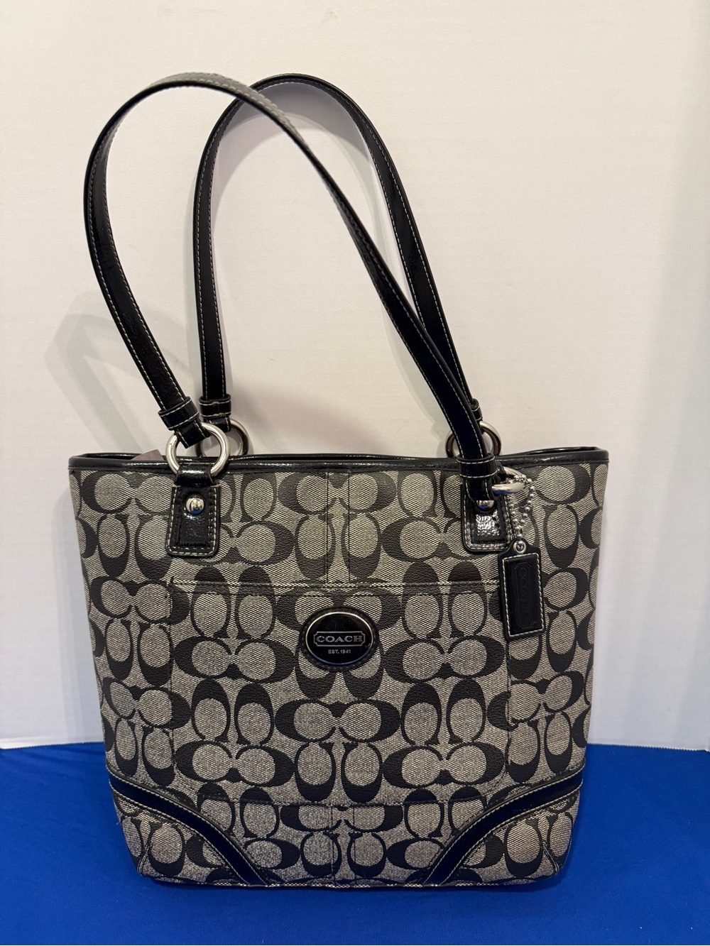Coach Black and Gray Signature Canvas Tote
